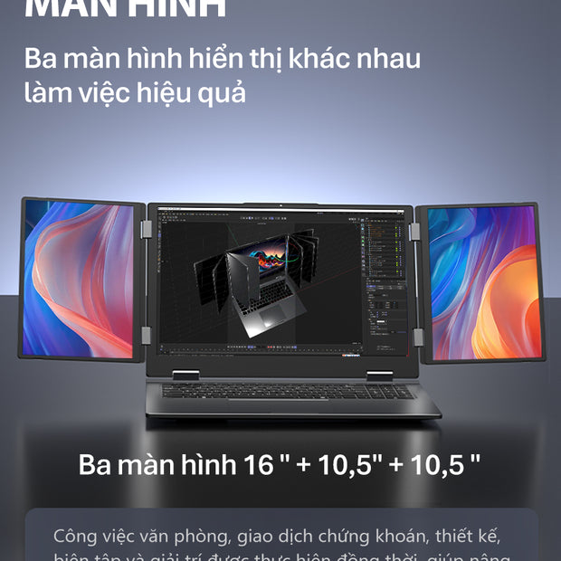 Laptop 3 màn hình MAX16, chính 16 inch & 2 phụ 10.5 inch Intel Core i7-12TH Windows 11 Pro Mới 100%, chính hãng