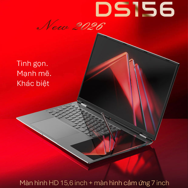 Laptop 2 Màn Hình DS156 N100 – 16GB RAM – 512GB SSD – Màn hình phụ 7" cảm ứng – Laptop văn phòng đa nhiệm
