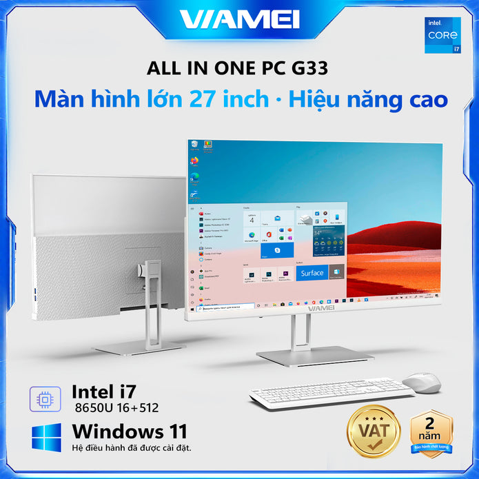 Máy tính All In One G33 I7- 8650U RAM 16GB SSD 512GB, Màn hình 27 inch - AOC bảo hành chính hãng 2 năm