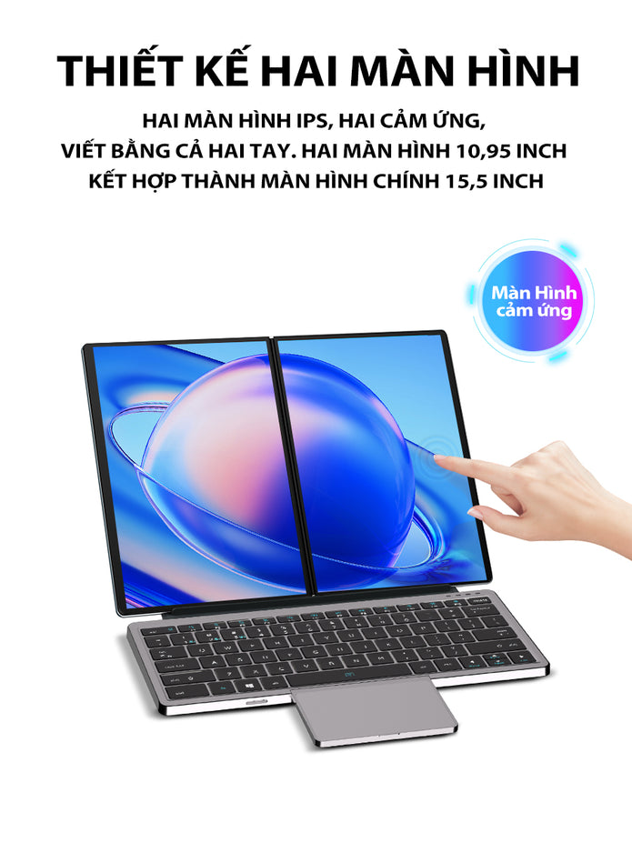 Laptop cảm ứng giá rẻ I3 - 1215U, 2 màn hình 10.95 inch, Ram 16GB, SSD 512GB, gập 180 độ, Win 11 bản quyền