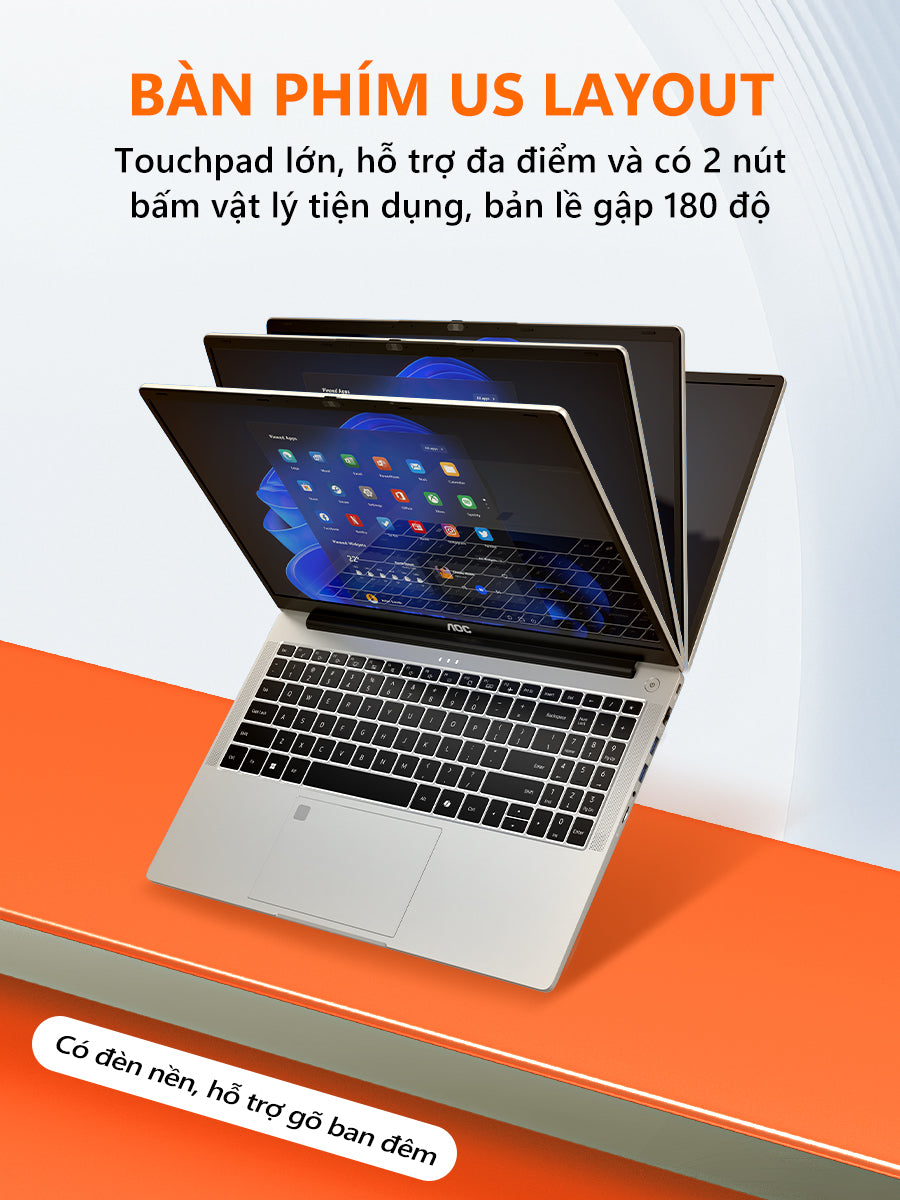 AOC Laptop giá rẻ 15.6 inch R7-7730U RAM 16GB, SSD 512GB mỏng nhẹ cho học tập, văn phòng - BH 1 năm