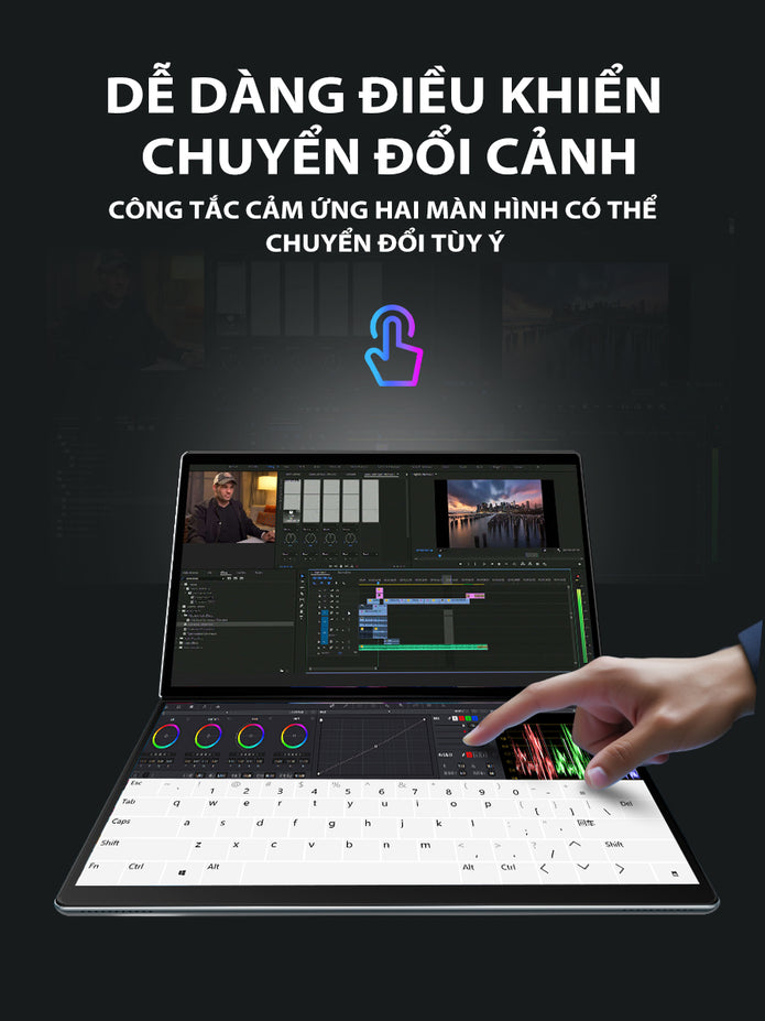 Laptop cảm ứng giá rẻ I3 - 1215U, 2 màn hình 10.95 inch, Ram 16GB, SSD 512GB, gập 180 độ, Win 11 bản quyền