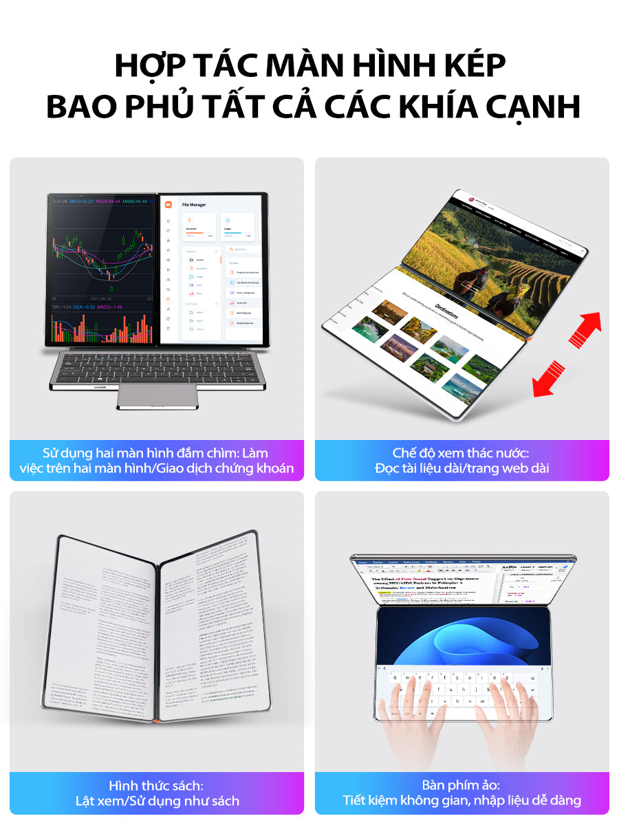 Laptop cảm ứng giá rẻ I3 - 1215U, 2 màn hình 10.95 inch, Ram 16GB, SSD 512GB, gập 180 độ, Win 11 bản quyền